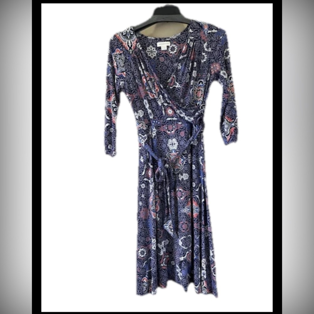Womens Monsoon Multicolour Aztec Crossover Jersey Boho Belted Dress Sz 6